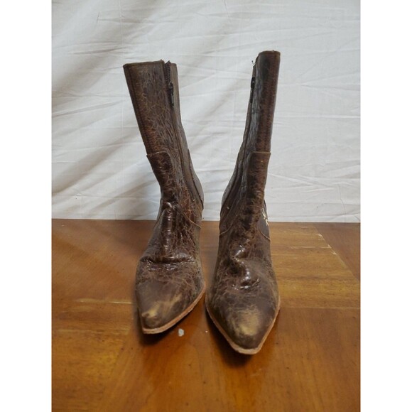 Los Canelos* Brown Flower Mexican Ostrich Ankle Mid Calf Bootie Boots Size 7 - Picture 2 of 8